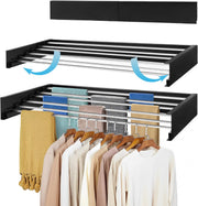 Homifly Metal Foldable Wall Mount Clothes Hanger/Cloth Drying Stand for Balcony with 5 Rods/Collapsible Clothes Drying Rack for Laundry/Space Saver/Indoor/Outdoor(Grey)