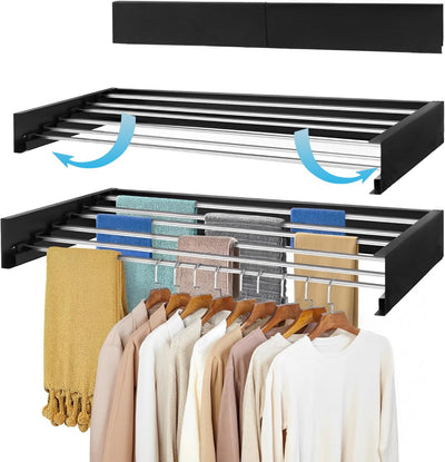 Metal Foldable Wall Mount Cloth Drying Stand with 5 Rods