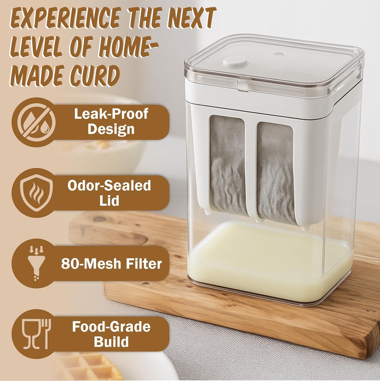 Homifly Hung Curd Maker & Greek Yogurt Strainer|BPA-Free Fine Mesh Strainer Box with Lid|Paneer & Cheese | Dahi Make