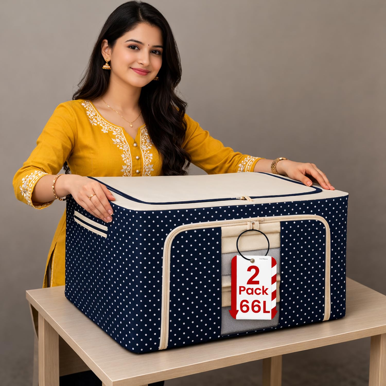 66 Liters Foldable Cloth Storage Box (Steel Frame, Blue)