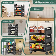 HOMIFLY Rolling Metal Utility Cart Heavy Durable Organizer Trolley for Kitchen/Bedroom/Office/Pantry (3 Tier)