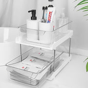 HOMIFLY 2 Tier Under Sink Organiser Clear Bathroom Cabinets Pull-Out Organization with Track for Pantry/Kitchen/Office