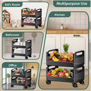 HOMIFLY Rolling Metal Utility Cart Heavy Durable Organizer Trolley for Kitchen/Bedroom/Office/Pantry (2 Tier)