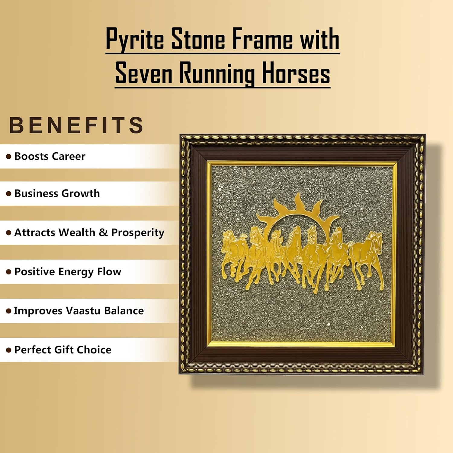 Homifly Original Certified Pyrite Stone Frame with Vaastu|Wooden Photo Frame|Vaastu Wealth Symbol for Money, Wealth, Protection