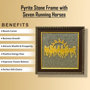 JD FRESH Original Certified Pyrite Stone Frame with Vaastu Seven Running Horses/Wooden Photo Frame/Wall Hanging Photo Frame/Vaastu Wealth Symbol for Money, Wealth, Protection & Chakra Healing
