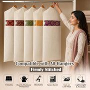 HOMIFLY Hanging Saree Bag/Cotton Clothes Bags for Storage/Hanging Cotton Saree Covers/Saree Stoarge Covers with Zip