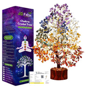 JD FRESH Feng Shui 7 Chakra Crystal Tree with Golden Money Bag Base/Natural Gemstone Decorative Showpiece Bonsai Tree for Home & Office Décor, Good Luck Diwali Gift, Wealth & Prosperity
