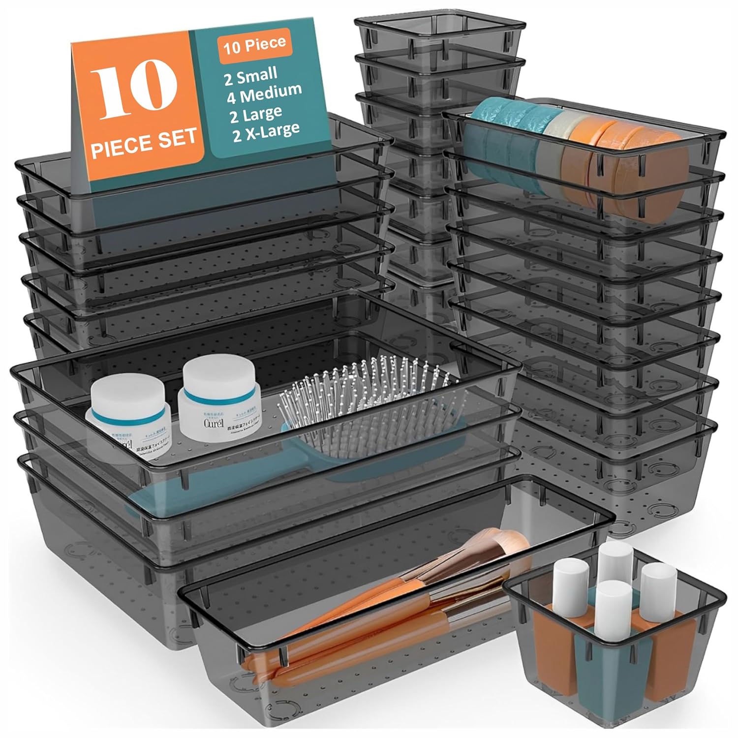 Homifly Polypropylene Drawer Organiser|Unbreakable Multi-Purpose Storage Boxes for Kitchen/Bedroom/Office