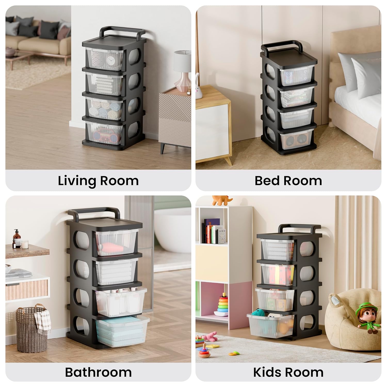 Homifly Plastic Drawer Organizer with Wheels/Modular Drawer Storage for Clothes/Toys Organizer for Kids Room