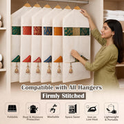 HOMIFLY Double Pocket Hanging Saree Bag/Cotton Clothes Bags for Storage/Hanging Cotton Saree Covers/Saree Stoarge Covers with Zip