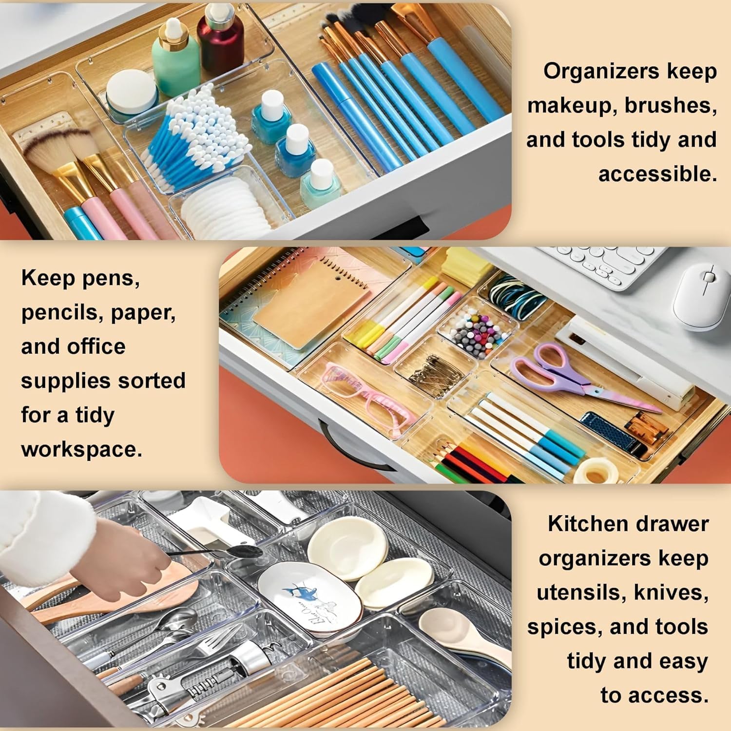 Homifly Polypropylene Drawer Organiser|Unbreakable Multi-Purpose Storage Boxes for Kitchen/Bedroom/Office
