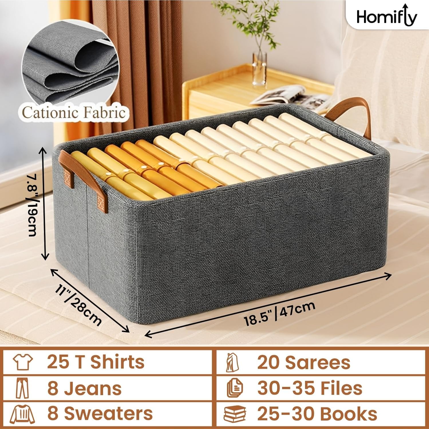 Multipurpose Foldable Storag Box for Clothes (Steel Frame, Grey)