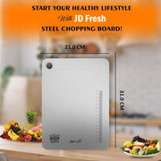 JD FRESH 304 Stainless Steel Medium Chopping Board/Home Use Cutting Board/Non Slip/Chopping Board for Kitchen/Vegetable Cutting Board/Kitchen Cutting Boards/Vegetable Cutter Steel (31 x 21 cm)