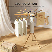 Homifly 360° Rotating Cloth Drying Rack/16 Wooden Foldable Cloth Hanging Stick/Space Saving Stand for Cloth Drying/Tripod Portable Laundry Hanger for Balcony/Bathroom (White)