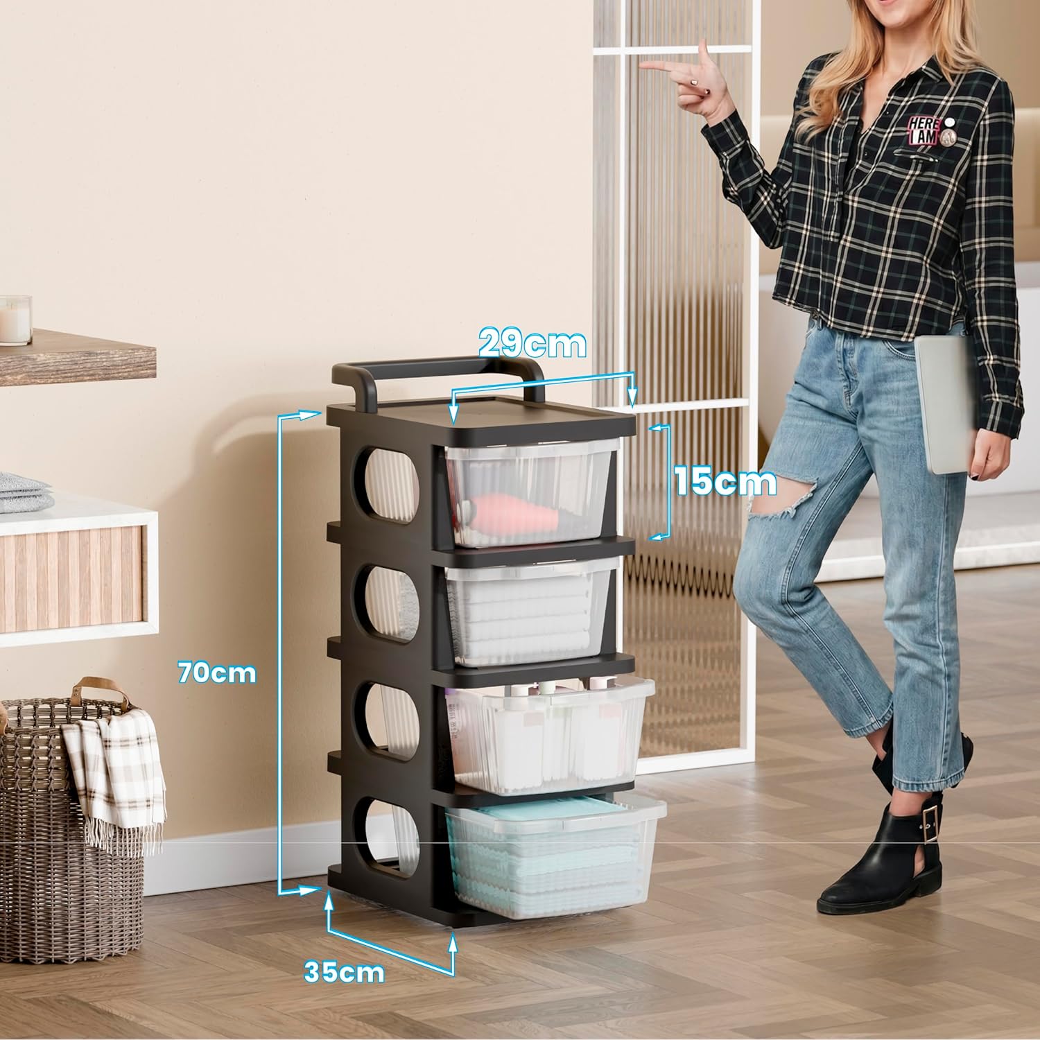 Homifly Plastic Drawer Organizer with Wheels/Modular Drawer Storage for Clothes/Toys Organizer for Kids Room
