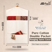 HOMIFLY Double Pocket Hanging Saree Bag/Cotton Clothes Bags for Storage/Hanging Cotton Saree Covers/Saree Stoarge Covers with Zip