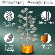 JD FRESH Certified 21 Beads Silver Pyrite Crystal Tree for Wealth/Protection/Success/Gemstone Money Tree for Positive Energy/Confidence/Luck/Handcrafted Healing Bonsai Feng Shui Home Décor Gift