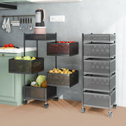 JD FRESH 4-Tier Metal Rotating Kitchen Trolley with 360-Degree Rotating Wheels/Spice Rack/Vegetable & Fruit Storage/Organizer Holder/Onion-Potato Storage Basket for Kitchen/Vegetable Storage Stand
