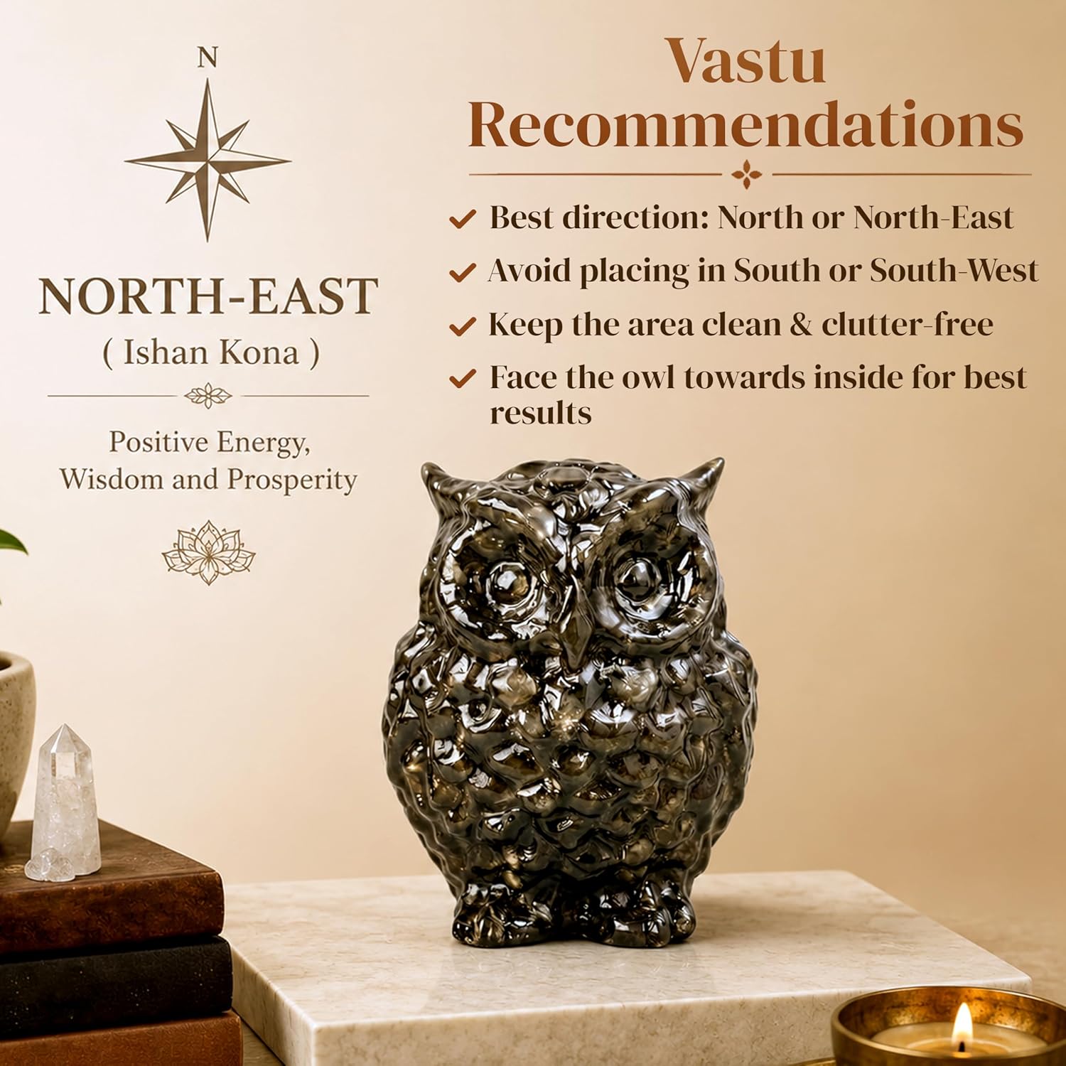 Pyrite Owl-Statue for Wealth, Success & Protection
