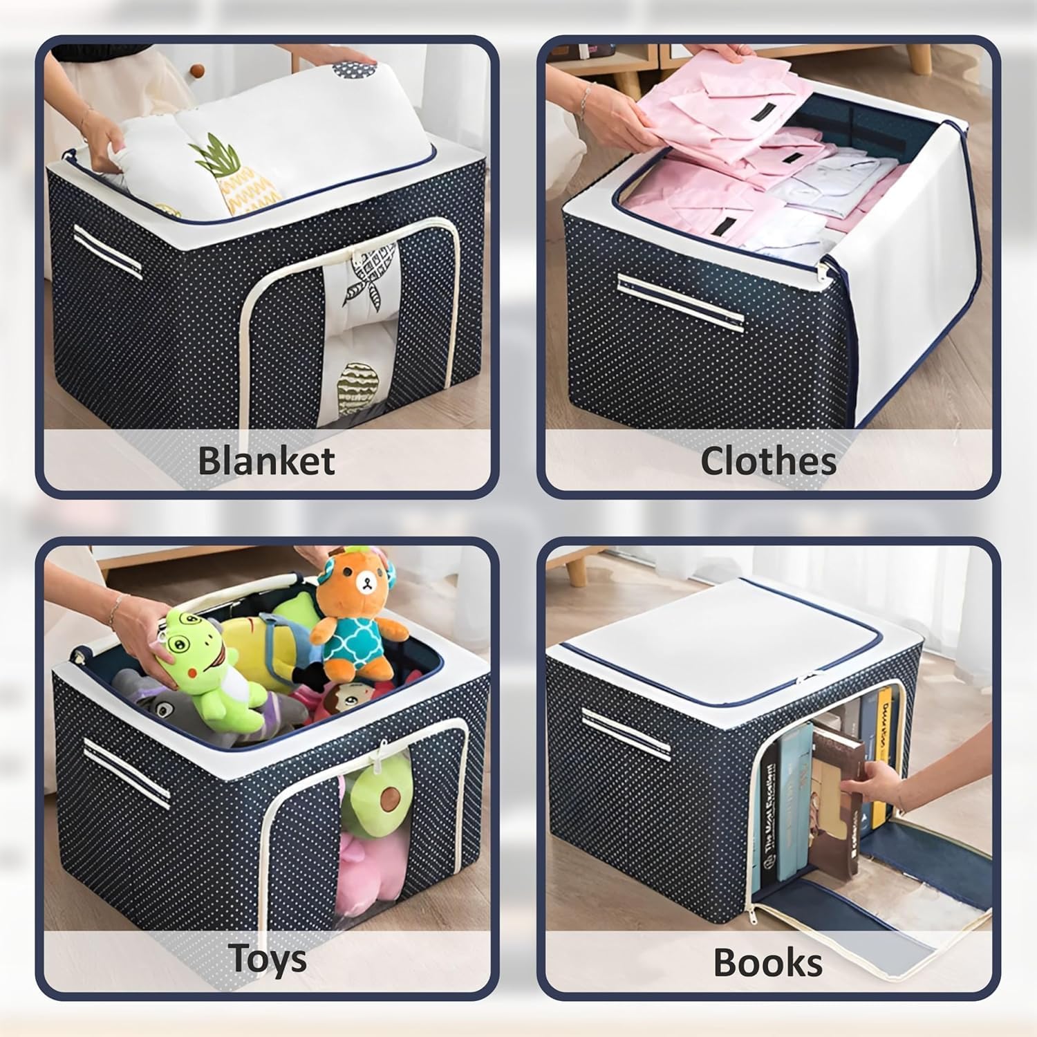 66 Liters Foldable Cloth Storage Box (Steel Frame, Blue)
