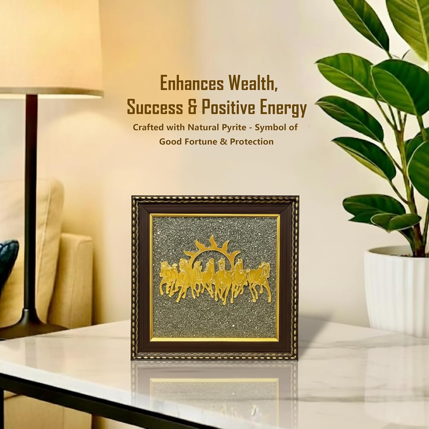 Homifly Original Certified Pyrite Stone Frame with Vaastu|Wooden Photo Frame|Vaastu Wealth Symbol for Money, Wealth, Protection