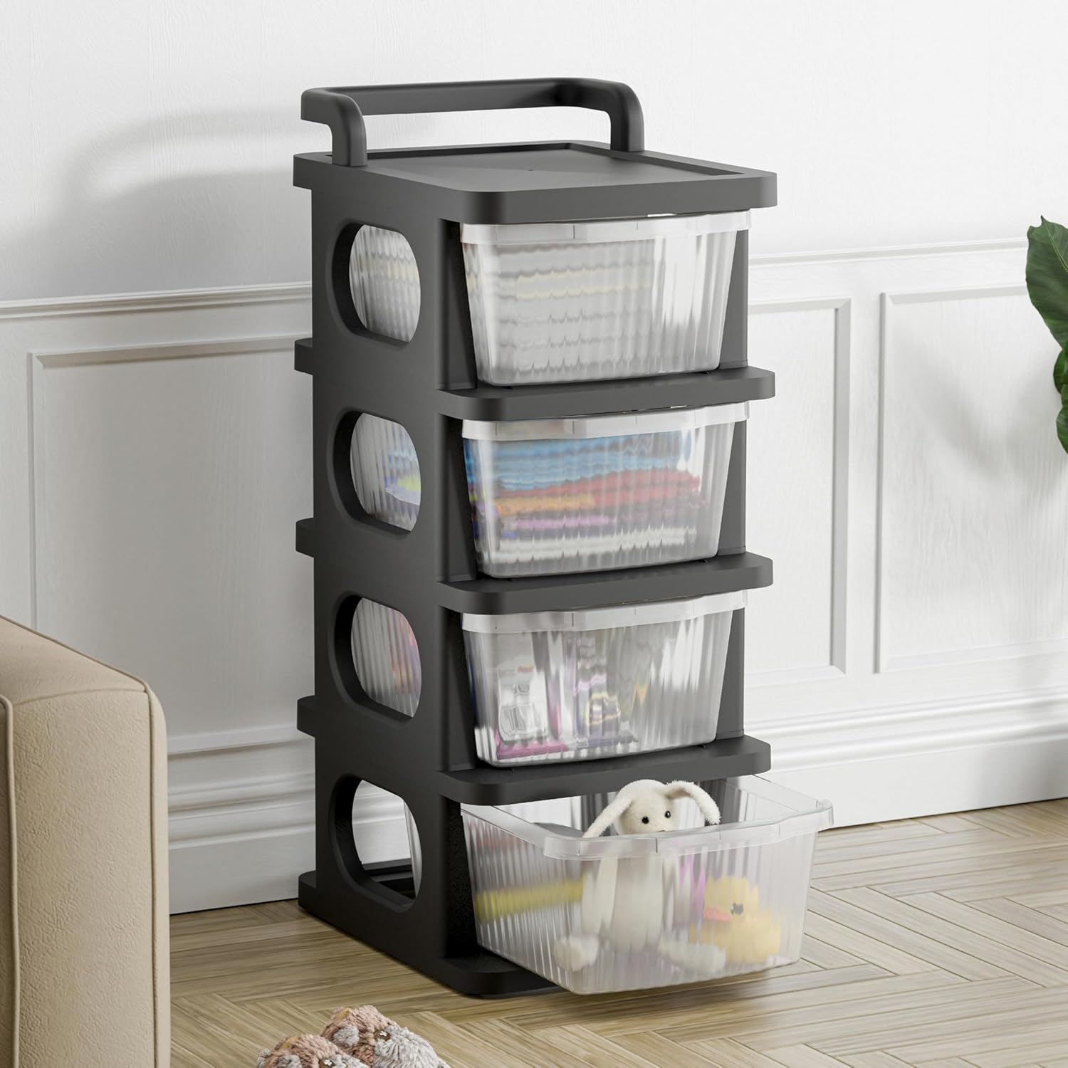 Homifly Plastic Drawer Organizer with Wheels/Modular Drawer Storage for Clothes/Toys Organizer for Kids Room