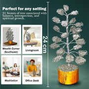 JD FRESH Certified 21 Beads Silver Pyrite Crystal Tree for Wealth/Protection/Success/Gemstone Money Tree for Positive Energy/Confidence/Luck/Handcrafted Healing Bonsai Feng Shui Home Décor Gift