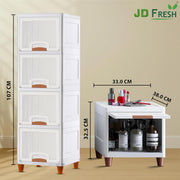 JD FRESH Plastic 4 Tier Foldable Organizer for Clothes/Modular Kitchen Storage Rack/Multipurpose Wardrobe for Cloth/Space Saving Closet for Bedroom/Stackable Cabinet/Almirah for Living Room(White)