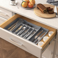 Homifly Expandable Slider Drawer Organizer/Kitchen Cutlery Tray/Plastic Storage Tray Kitchen Organization/Adjustable Cutlery & BPA Free Flatware Holder for Spoons, Forks, Knives/Grey (Pack of 1)