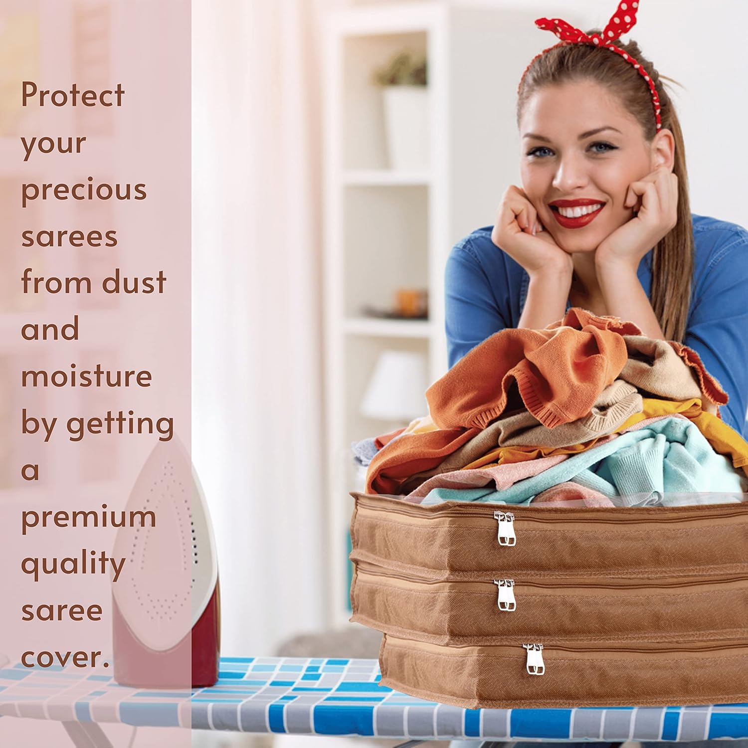 Homifly Non Woven Saree Covers For Storage|Saree Bags with Zip|Multi Purpose Lehenga Storage Bag (16.5x13x3 Inch)