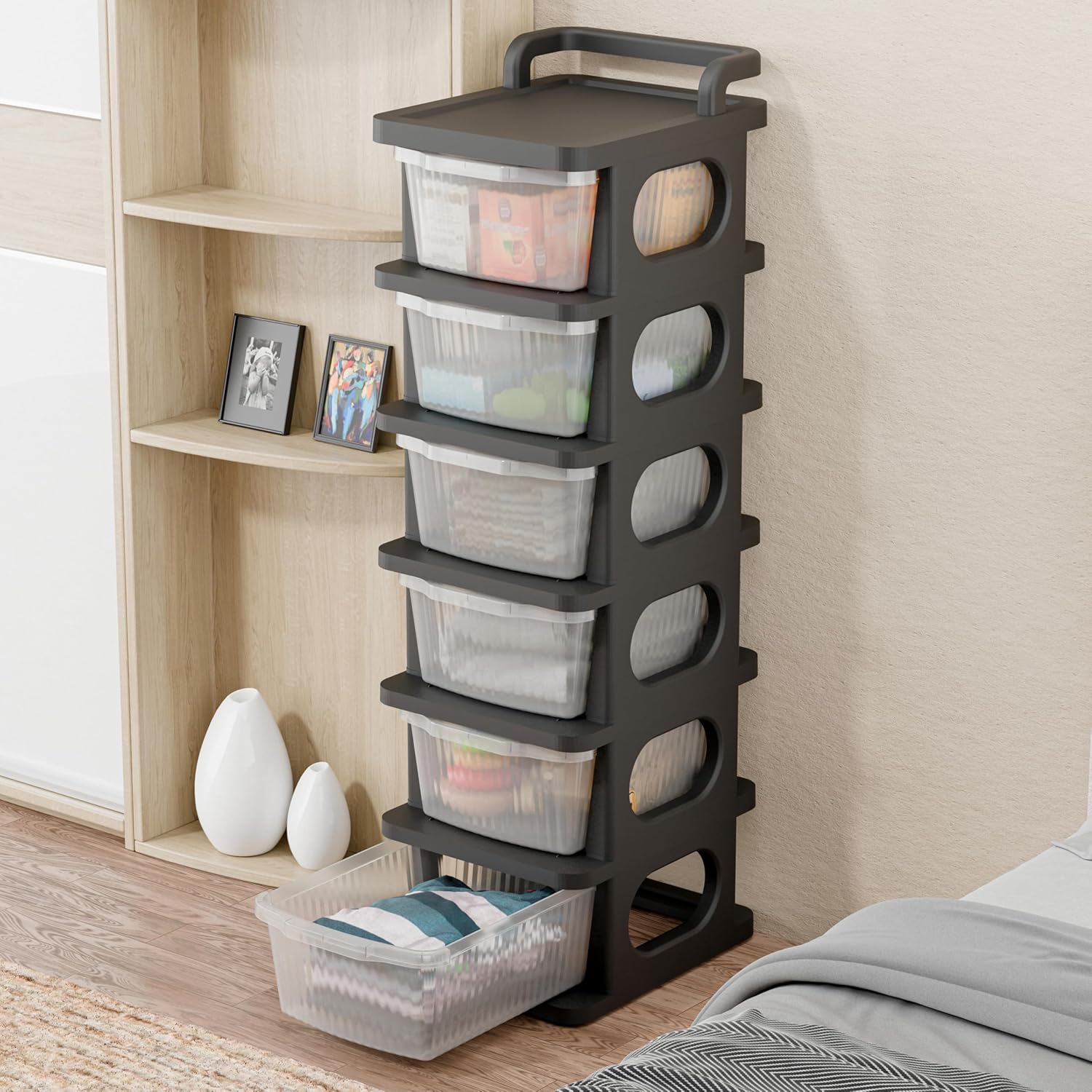 Homifly Plastic Drawer Organizer with Wheels/Modular Drawer Storage for Clothes/Toys Organizer for Kids Room