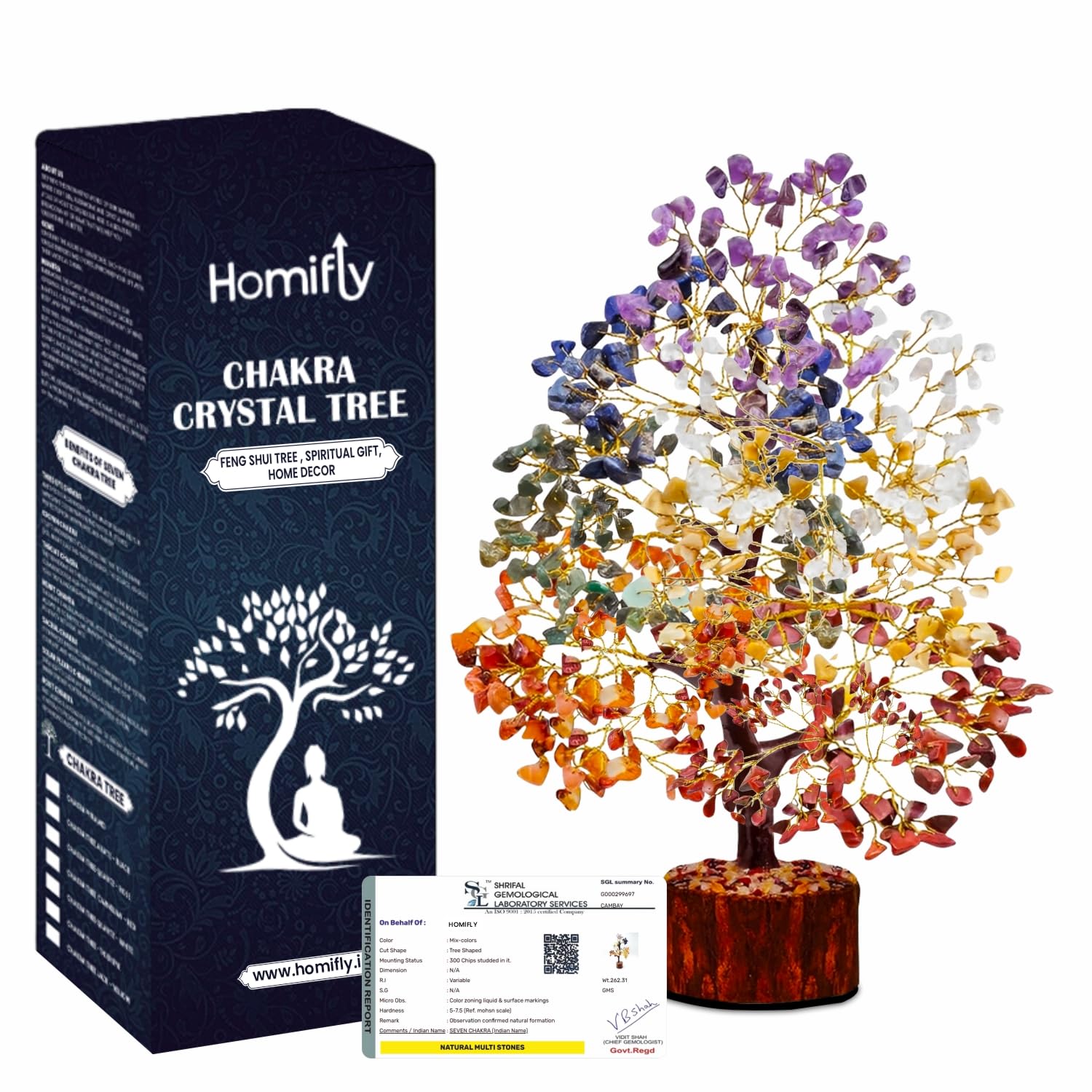 Homifly 7 Chakra Crystal Tree, Showpiece Good Luck and Positive Energy Multicolor