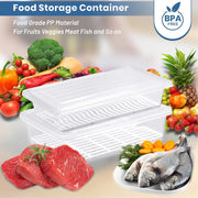JD FRESH 1500ML Fridge Storage Containers Set of 6 with Removable Drain Plate & Lid | Leak-Proof Stackable Refrigerator Organizer Boxes for Vegetables, Fruits, Snacks|BPA Free, Easy to Clean& Reusable