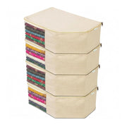 JD FRESH 4 Pack Canvas Cotton Blouse Organizer for Wardrobe/Transparent Blouse Covers for Storage/Dust Proof Blouse Storage Bags with Zipper/Saree & Blouse Cover for Women (38x25x17 cm/Off White)