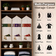 HOMIFLY Double Pocket Hanging Saree Bag/Cotton Clothes Bags for Storage/Hanging Cotton Saree Covers/Saree Stoarge Covers with Zip