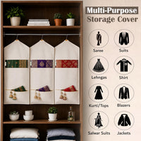 Double Pocket Hanging Saree Bag/Cotton Clothes Bags for Storage