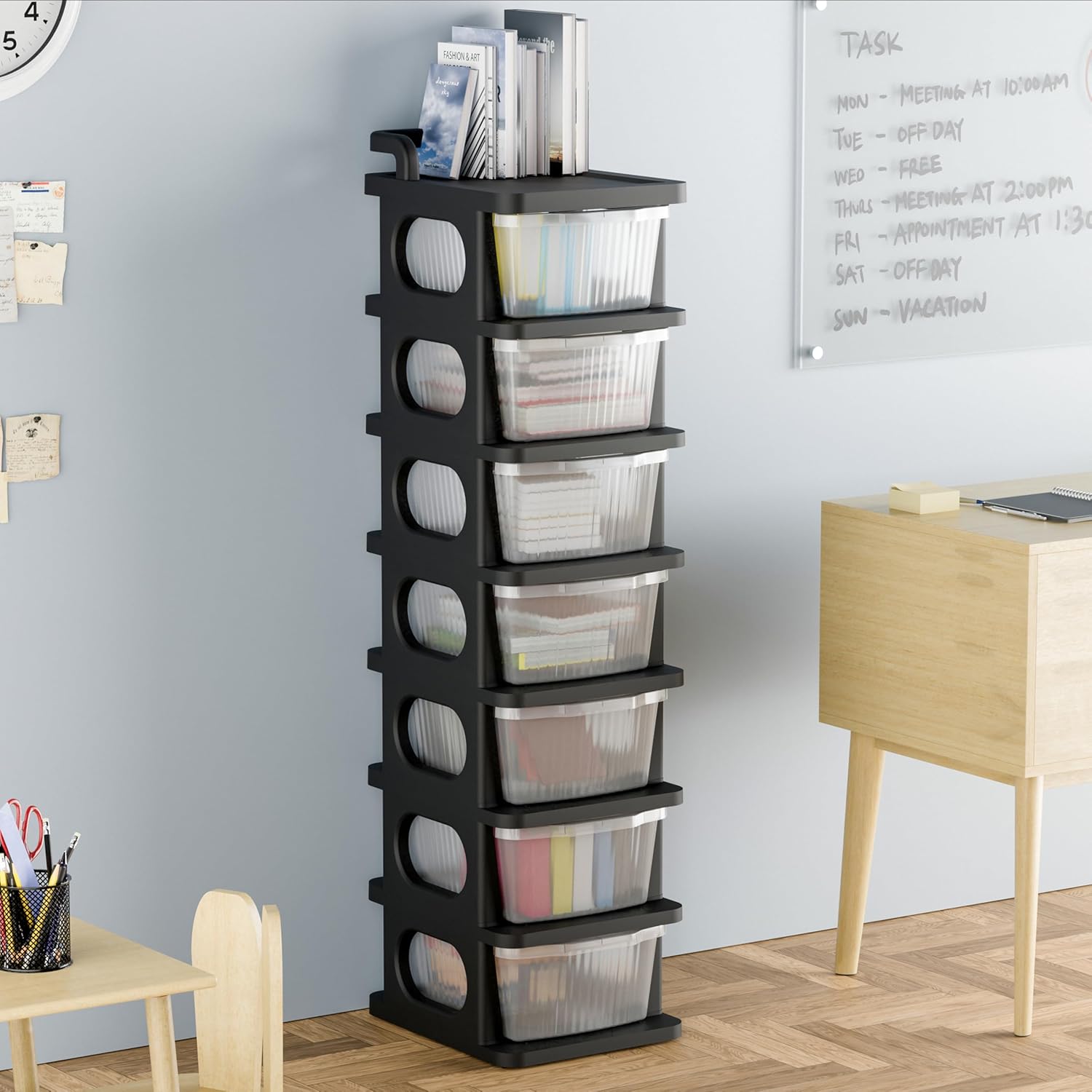Homifly Plastic Drawer Organizer with Wheels/Modular Drawer Storage for Clothes/Toys Organizer for Kids Room
