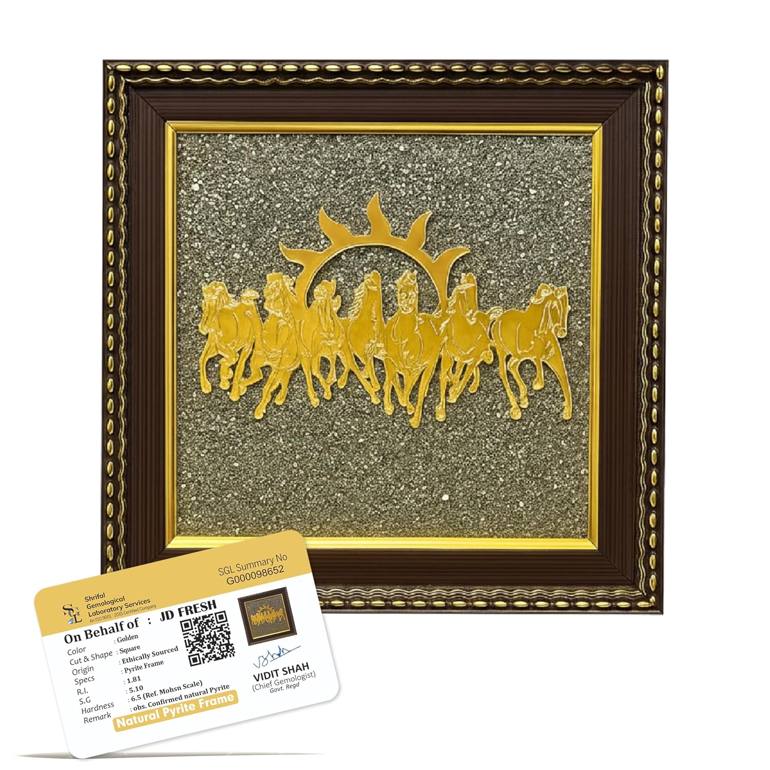 Homifly Original Certified Pyrite Stone Frame with Vaastu|Wooden Photo Frame|Vaastu Wealth Symbol for Money, Wealth, Protection