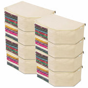 JD FRESH 4 Pack Canvas Cotton Blouse Organizer for Wardrobe/Transparent Blouse Covers for Storage/Dust Proof Blouse Storage Bags with Zipper/Saree & Blouse Cover for Women (38x25x17 cm/Off White)