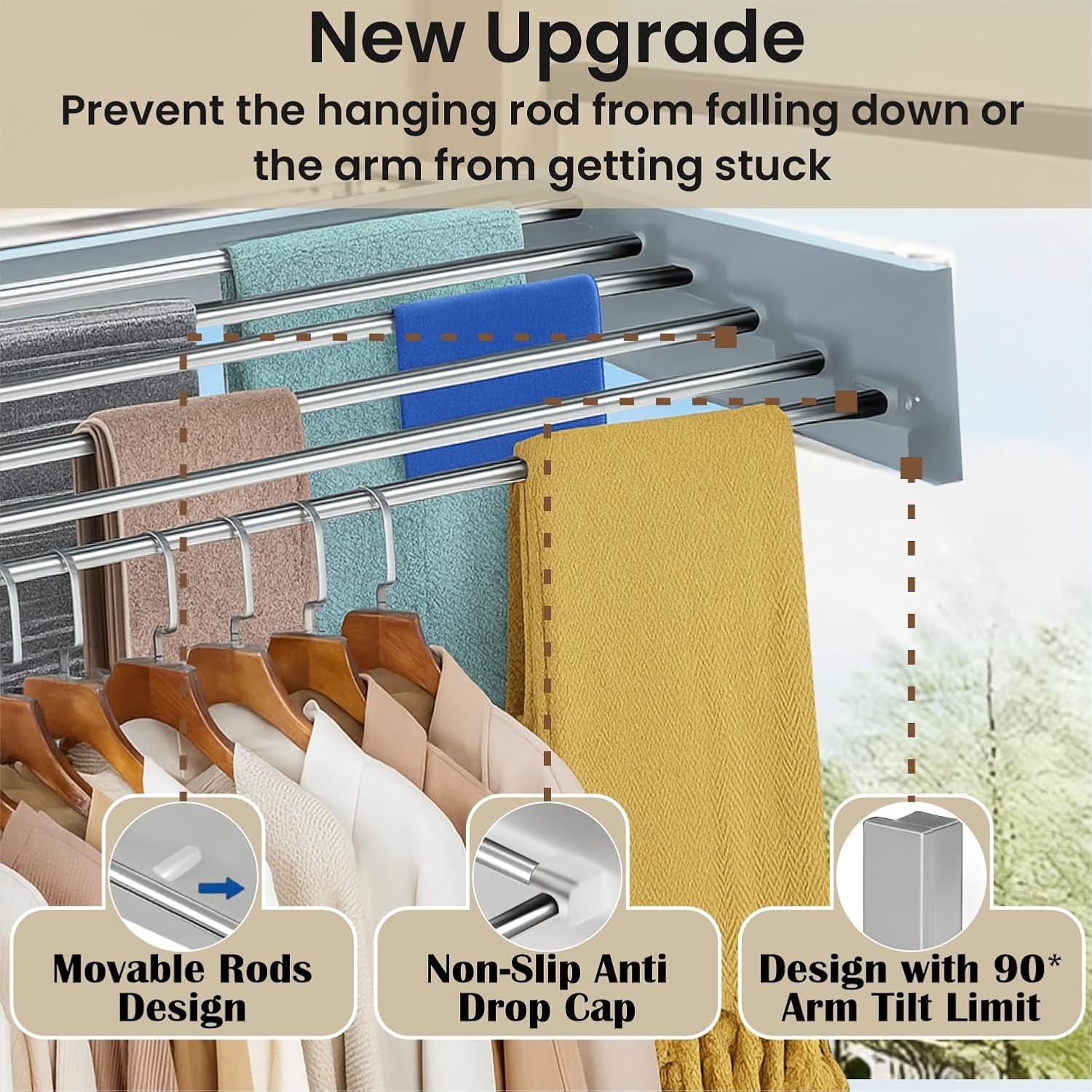 Homifly Metal Foldable Wall Mount Cloth Drying Stand with 5 Rods | Indoor | Outdoor