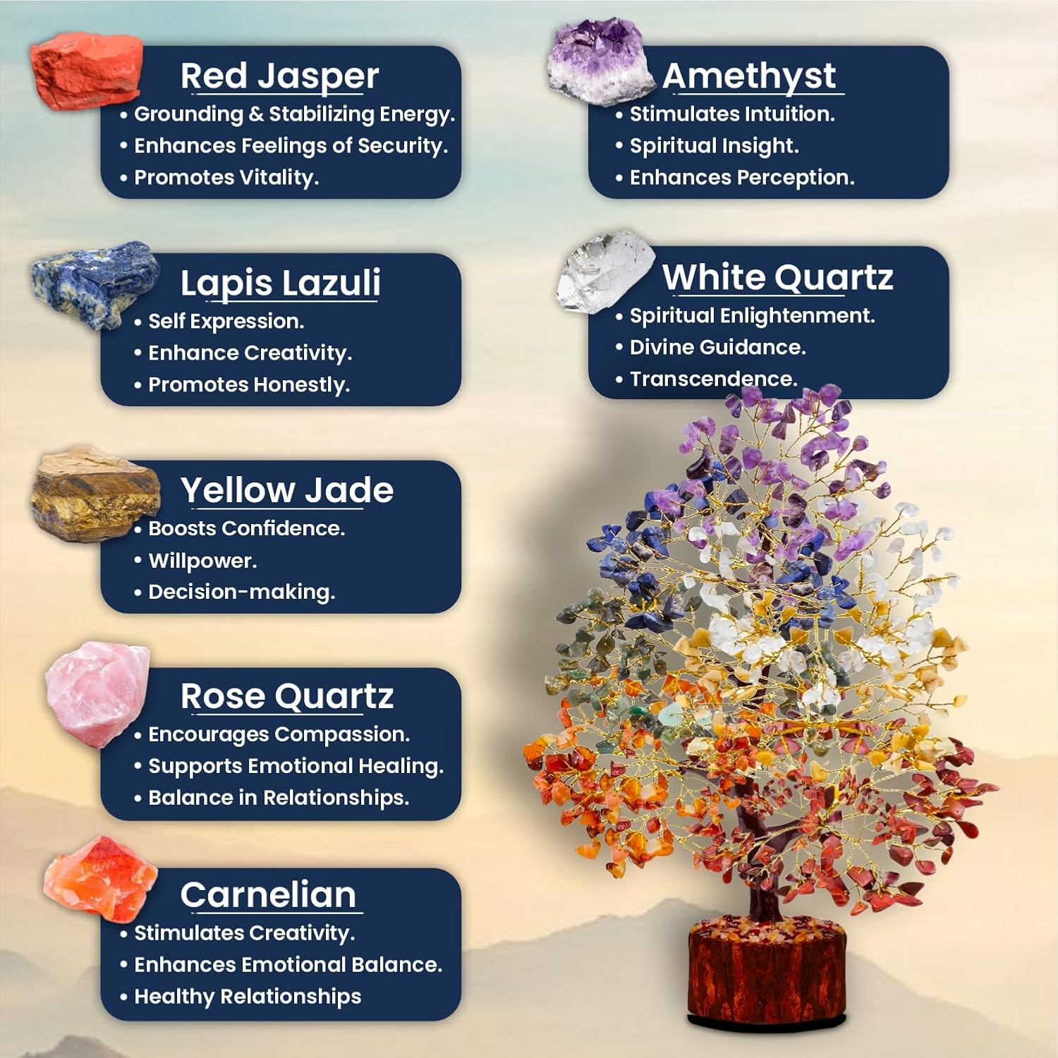 Homifly 7 Chakra Crystal Tree, Showpiece Good Luck and Positive Energy Multicolor