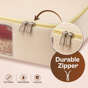 JD FRESH 6 Pcs Cotton Saree Covers/Storage Bags with Zip Cover/Space Saving Bag with Transparent Window/Wardrobe & Cupboard Organizer for Clothes/Bedsheets/Lehengas (16 x 13 x 3 Inch/Off White)
