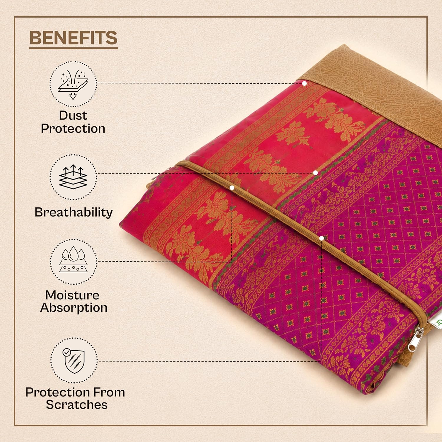 Homifly Large Non Woven Saree Covers For Storage/Saree Bags with Zip/Multi-Purpose Lehenga Storage Bag (14x17 Inch)