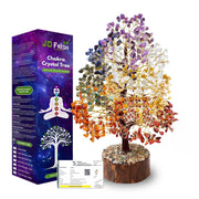 JD FRESH Feng Shui 7 Chakra Crystal Tree with Golden Money Bag Base/Natural Gemstone Decorative Showpiece Bonsai Tree for Home & Office Décor, Good Luck Diwali Gift, Wealth & Prosperity