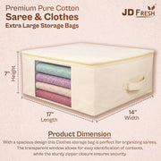 HOMIFLY Cotton Saree Cover for Wardrobe/Space Saving Bag with Zip Closure & Big Transparent Window (17 X 14 x 7 Inch)