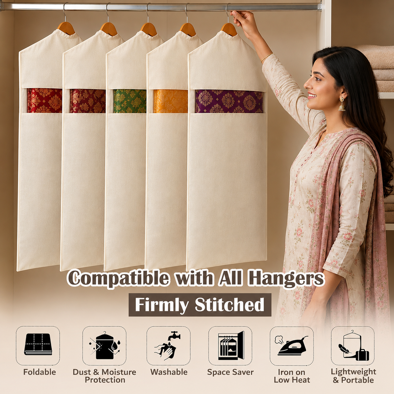 Hanging Cotton Saree Covers With Zip