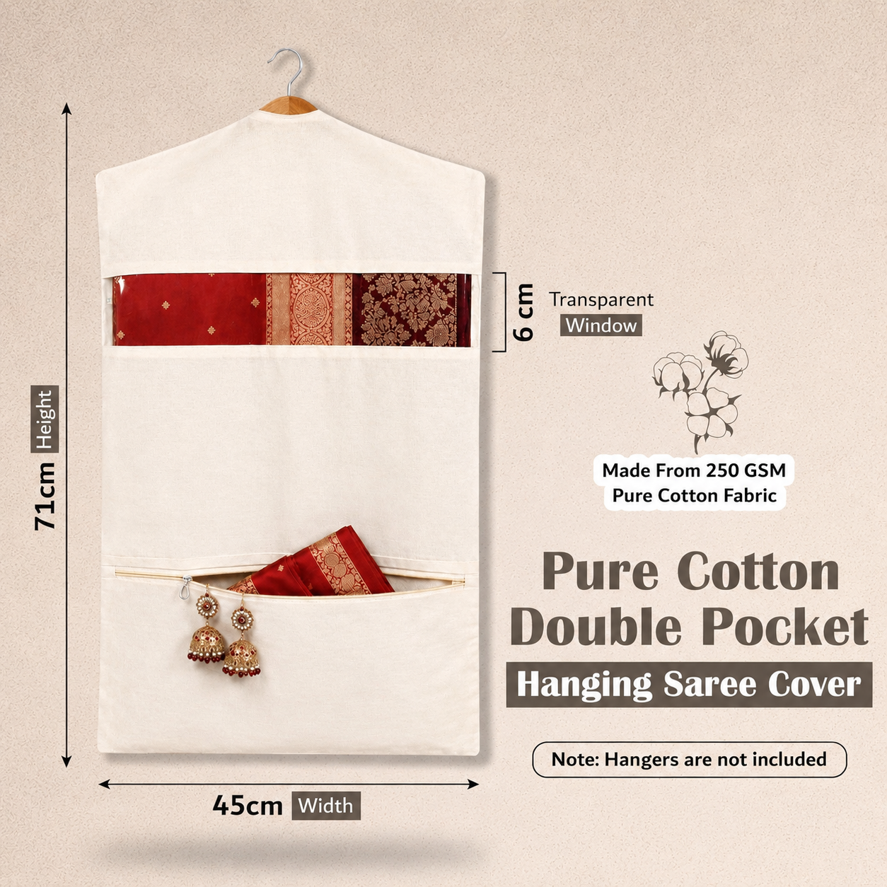 Double Pocket Hanging Saree Bag/Cotton Clothes Bags for Storage