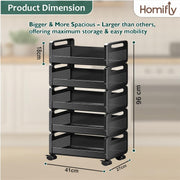 HOMIFLY Rolling Metal Utility Cart Heavy Durable Organizer Trolley for Kitchen/Bedroom/Office/Pantry (5 Tier)
